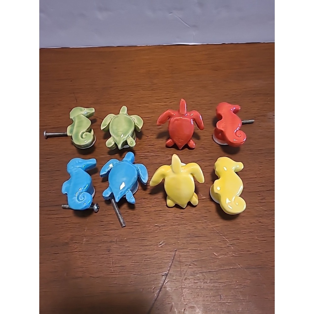 8 Nautical Marine SeaTurtle SeaHorse Drawer Cabinet Pull Knobs Blue Green Red Ye